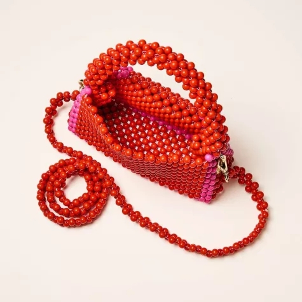 New Kate Spade Red Pink Beaded Handbag Clutch Bag Colorblock Crossbody Target - Picture 3 of 4